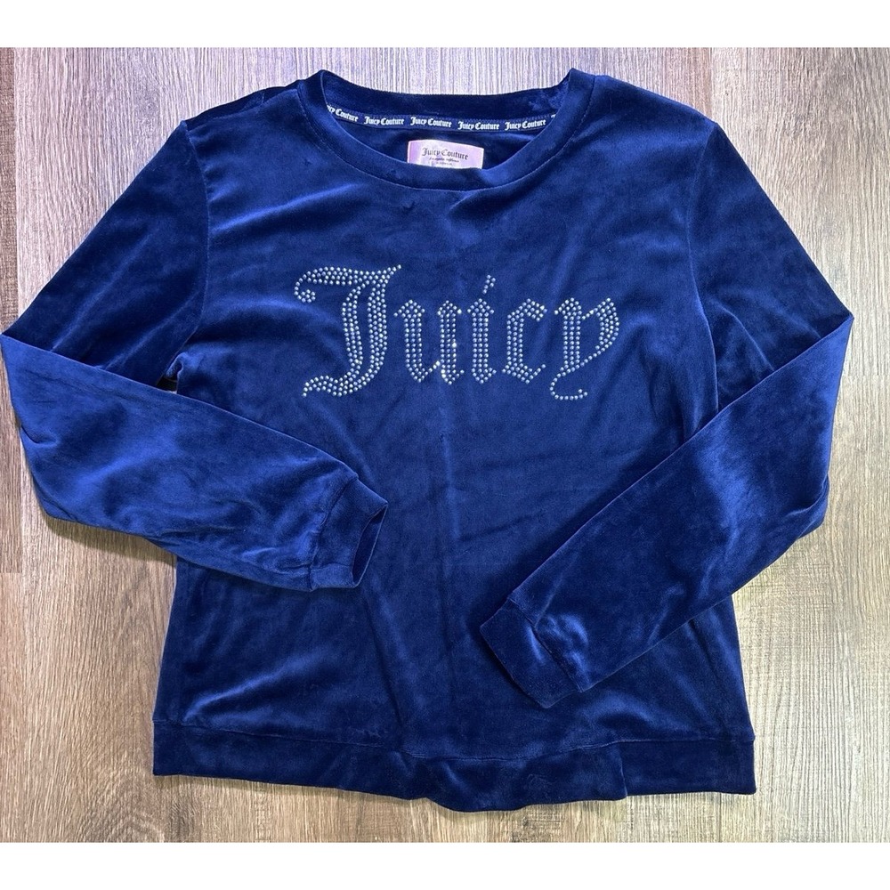 Juicy Couture Sleepwear Blue Rhinestone Logo Pullover Sweatshirt Sz s #1026
